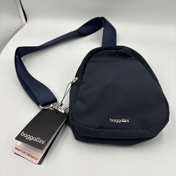 Baggallini Double Zip Mini Sling. Backpack Purse Bag Nylon Blue - Picture 3 of 9